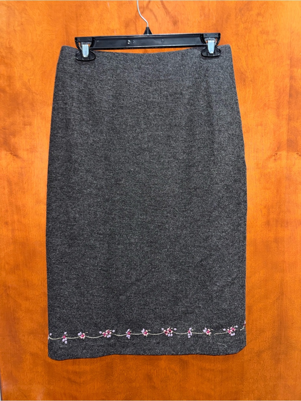 Neiman Marcus Charcoal Gray Embroidered Pencil Skirt